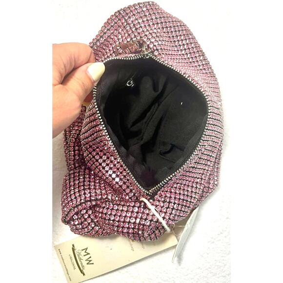 NWT Madison West Knotted Rhinestone Dumpling Evening Handbag Purse in Pink - Picture 5 of 6